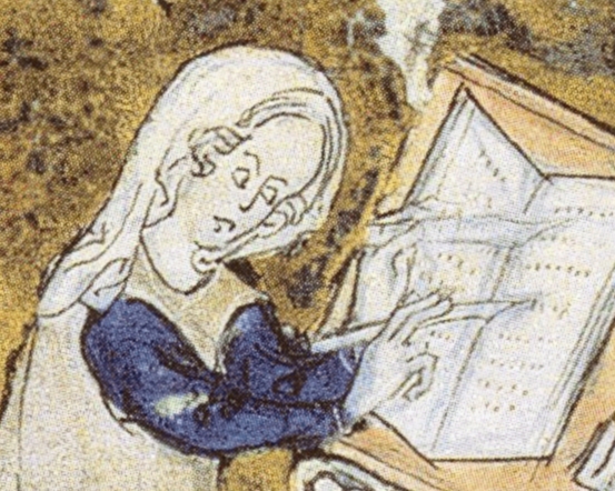Marie de France detail from BNF Arsenal MS 3142 f 256 (Marie de France)