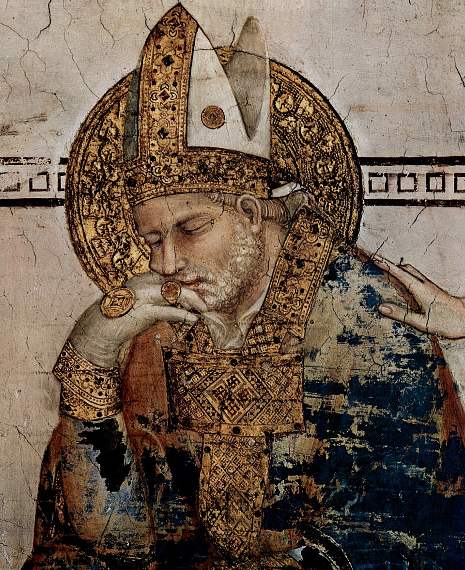 Freskenzyklus mit Szenen aus dem Leben des Hl. Martin von Tours, Kapelle in Unterkirche San Francesco in Assisi, Szene: Der meditierende Heilige, Detail (Martin of Tours)