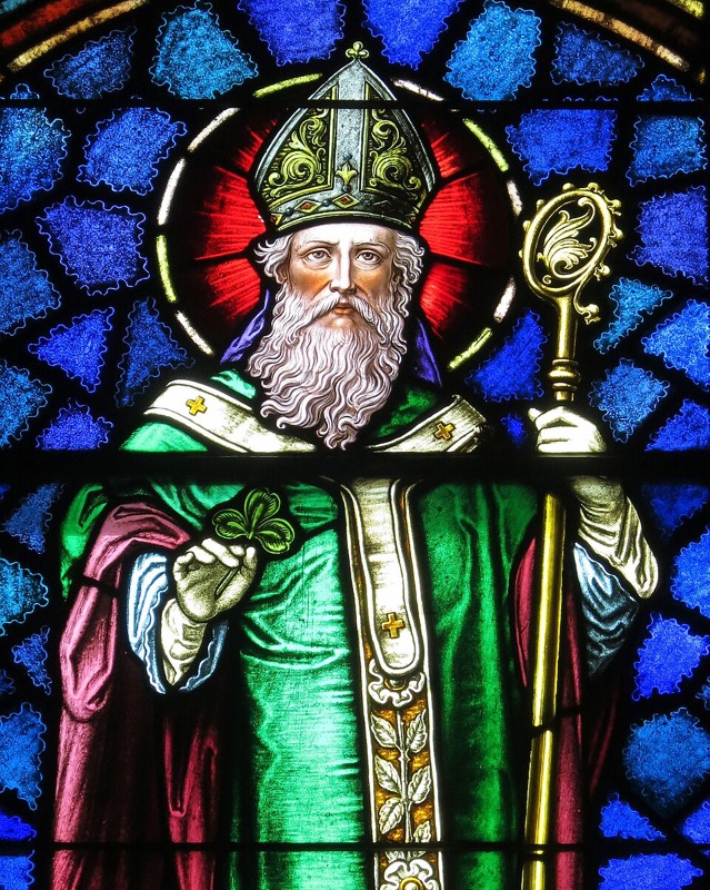 Saint Patrick Catholic Church (Junction City, Ohio) - stained glass, Saint Patrick - detail (Saint Patrick)