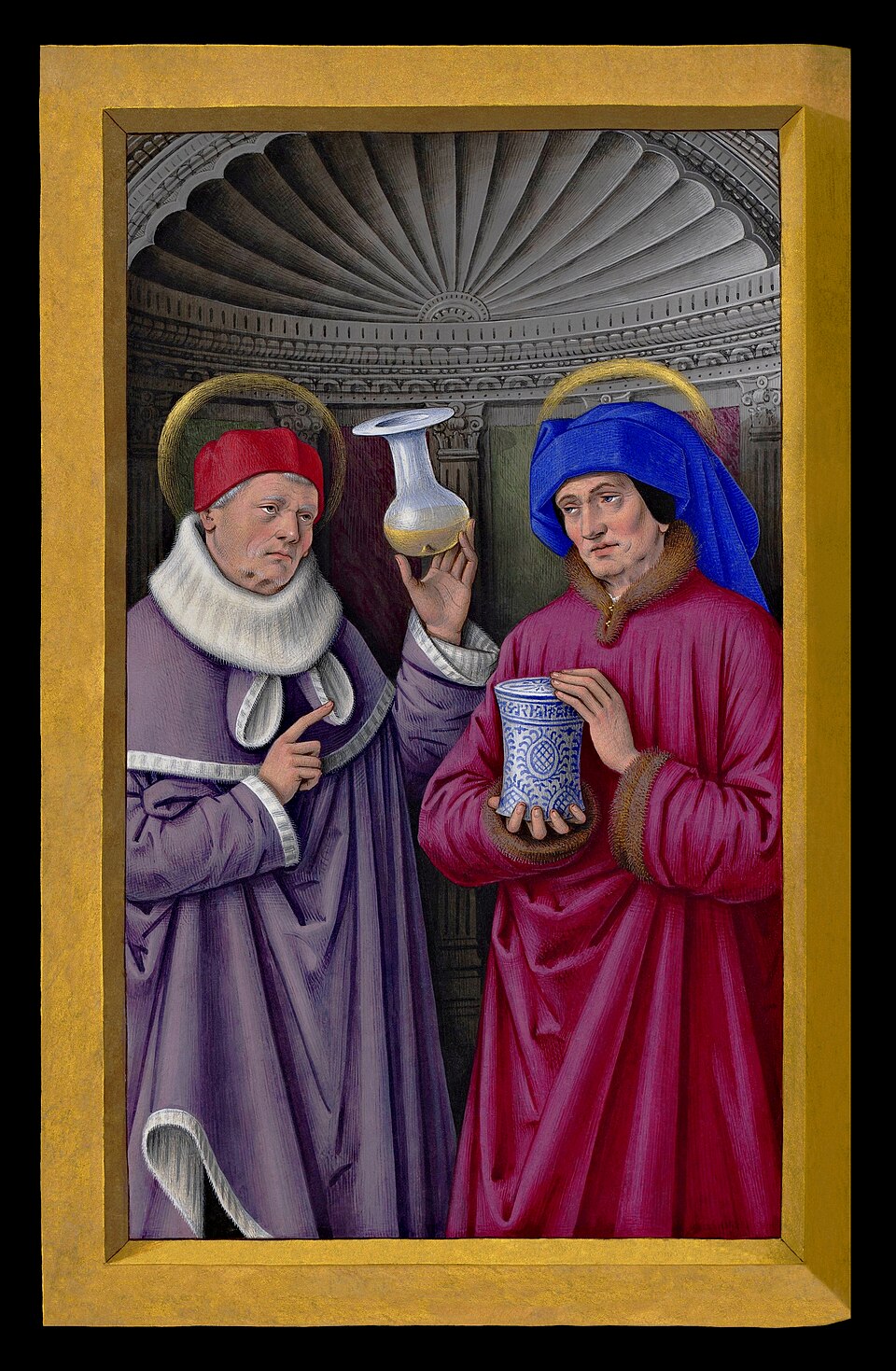 Saints Cosmas and Damian, miniature from the Grandes Heures of Anne of Brittany . (Sts. Cosmas and Damian)